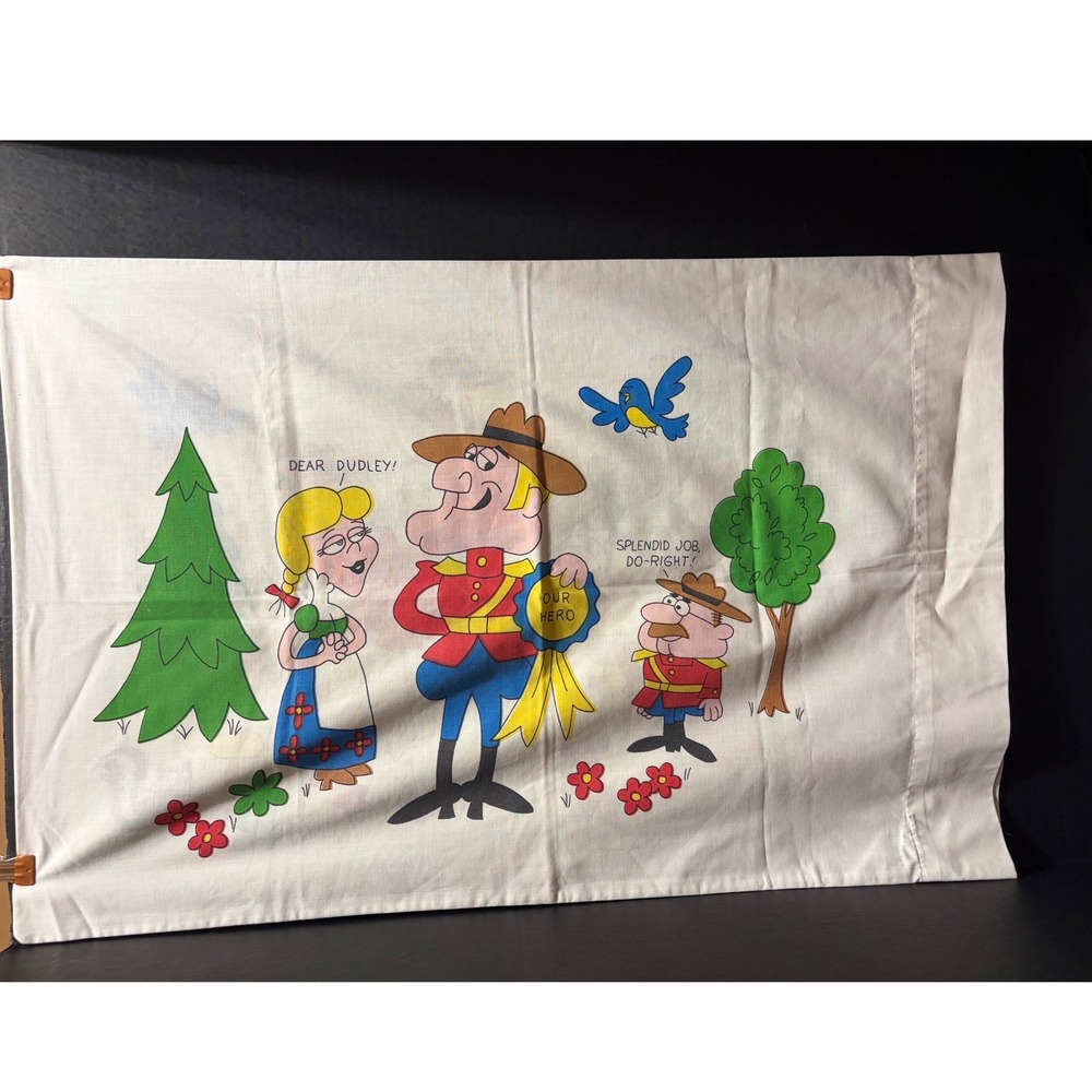 Vintage Dudley Do-Right Springmaid Pillowcase Standard Muslin Jay Ward 70s White